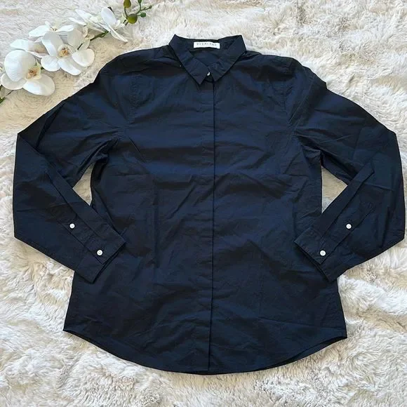 Everlane NWOT Poplin Long Sleeve Button Down Shirt Black Size L - Picture 2 of 8